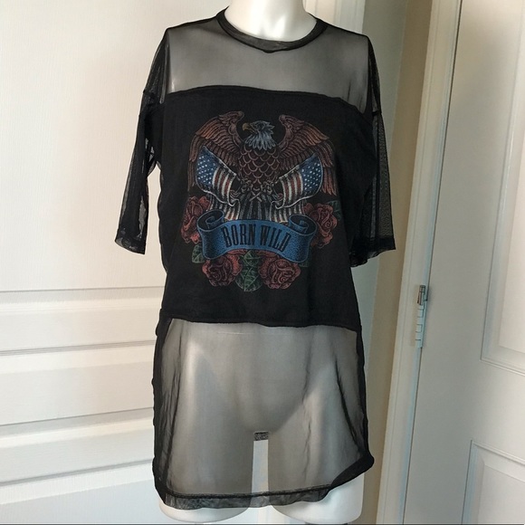 Atmosphere Tops - ATMOSPHERE BLACK “BORN WILD” SHEER T-SHIRT